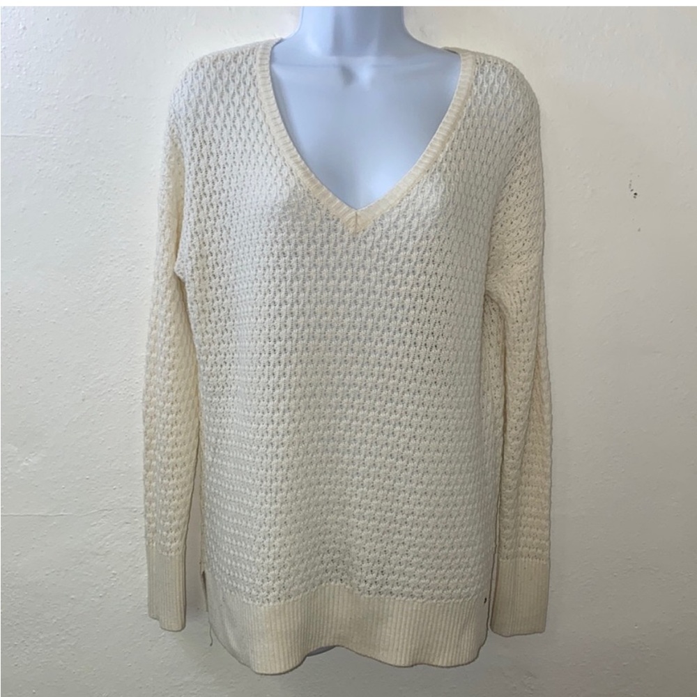 Cream Crochet V-Neck Sweater • Boho Open Knit Lightweight Beachy Layering Top